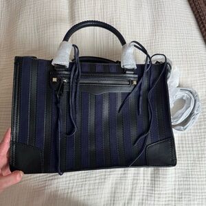 Rebecca Minkoff Navy and Black Striped Top-Handle Satchel